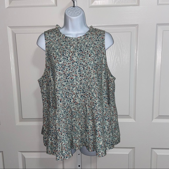 Universal Thread Green Floral Flounce Ruffle Tunic Top XL Sleeveless High Neck - Picture 5 of 12